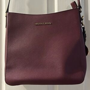 Michael Kors Plum Leather Shoulder Bag with Gold Hardware